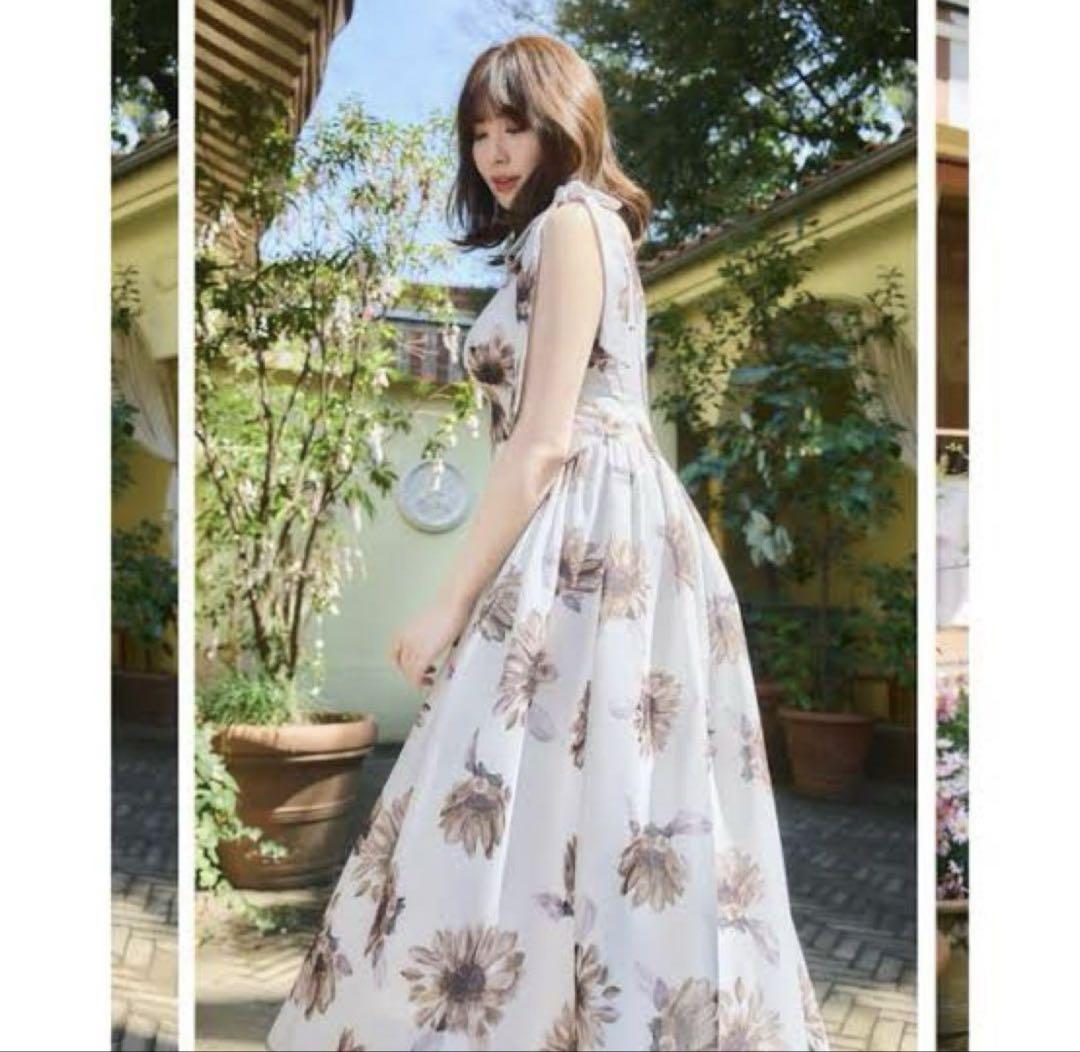 ワンピース herlipto Sunflower-printed Midi Dress S