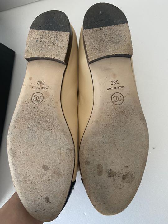 CHANEL ベージュ 38 バイカラー S256n-m73713952882 シャネル バレエシューズ 低価正規品