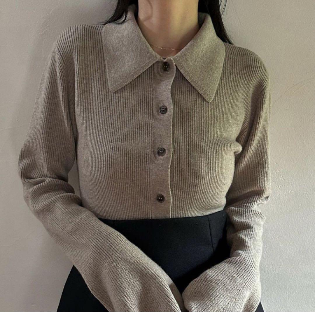 トップス CLANE COLLAR RIB CARDIGAN size 2 beige CLANE COLLAR RIB CARDIGAN size 2 beige