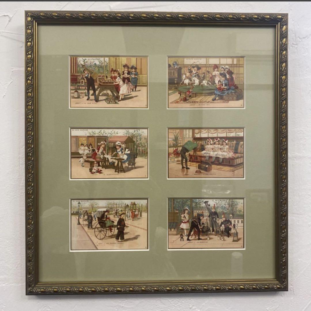 ボンマルシェカード 6枚 額装 フランス 1880年代 ビスクドール