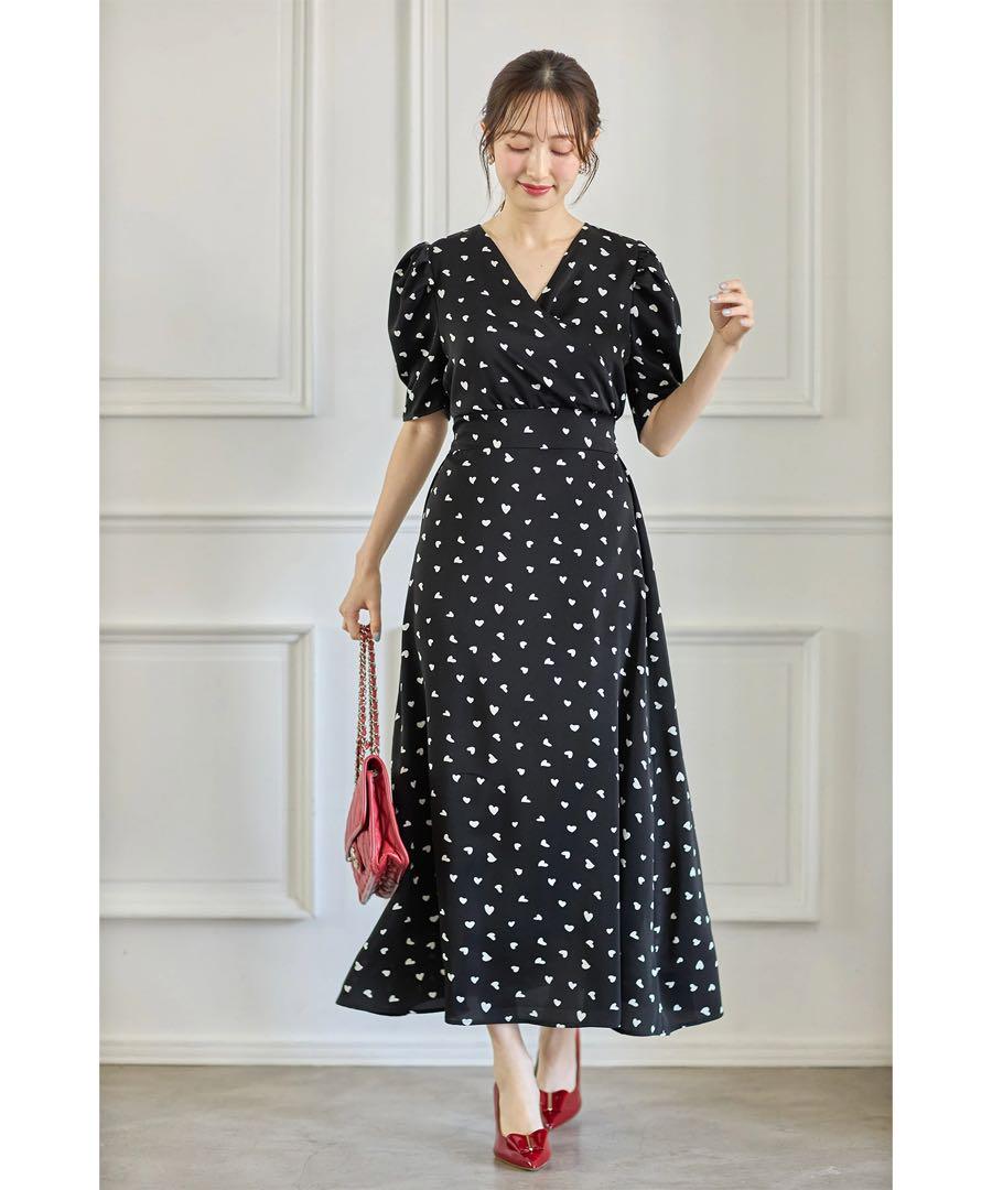 ハート柄 カシュクール ワンピース★大人コーデ かわいい お洒落 新品未開封*トッコ ハート柄カシュクールワンピース リボン