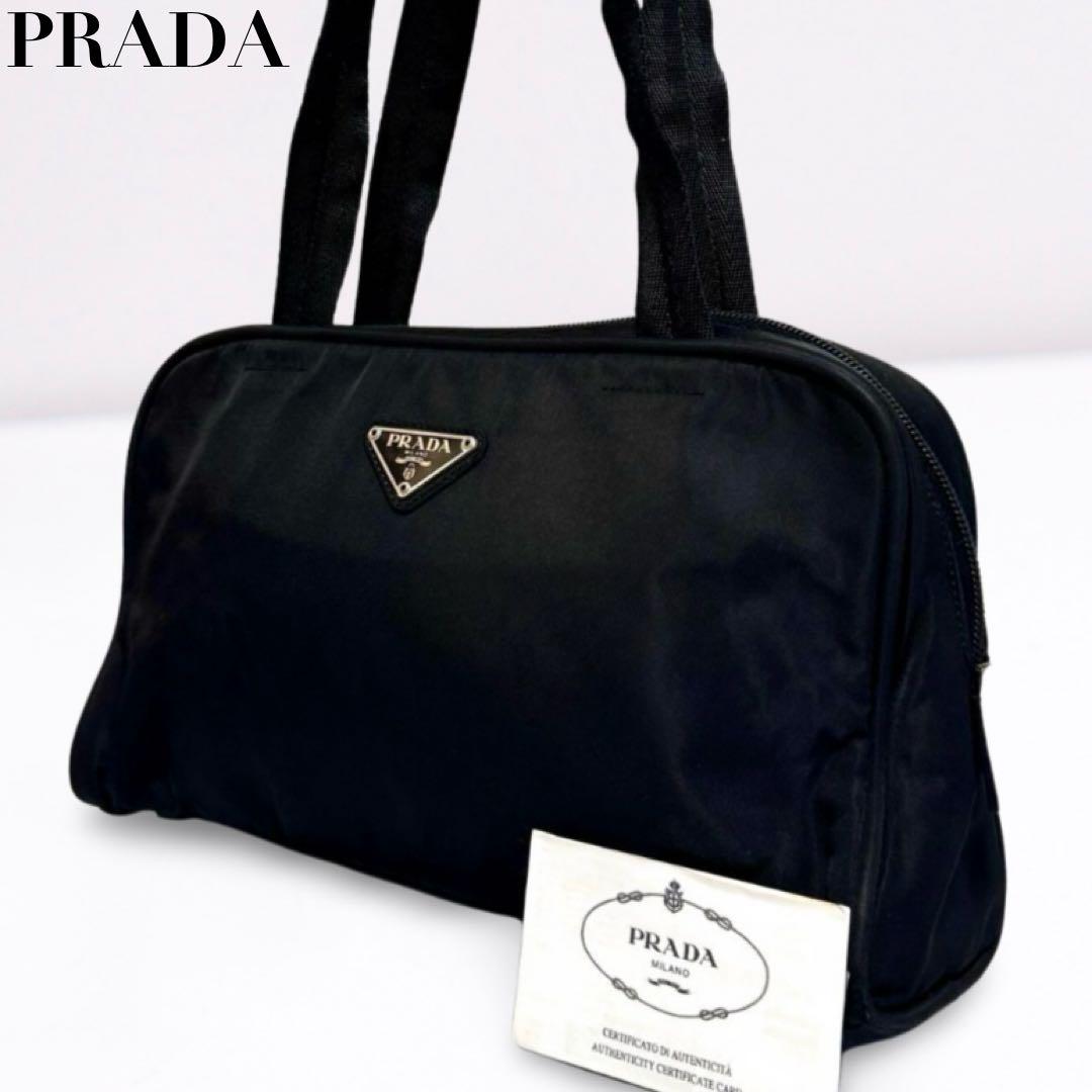 PRADA プラダ ハンドバッグ ミニボストン 三角ロゴ ナイロン 黒