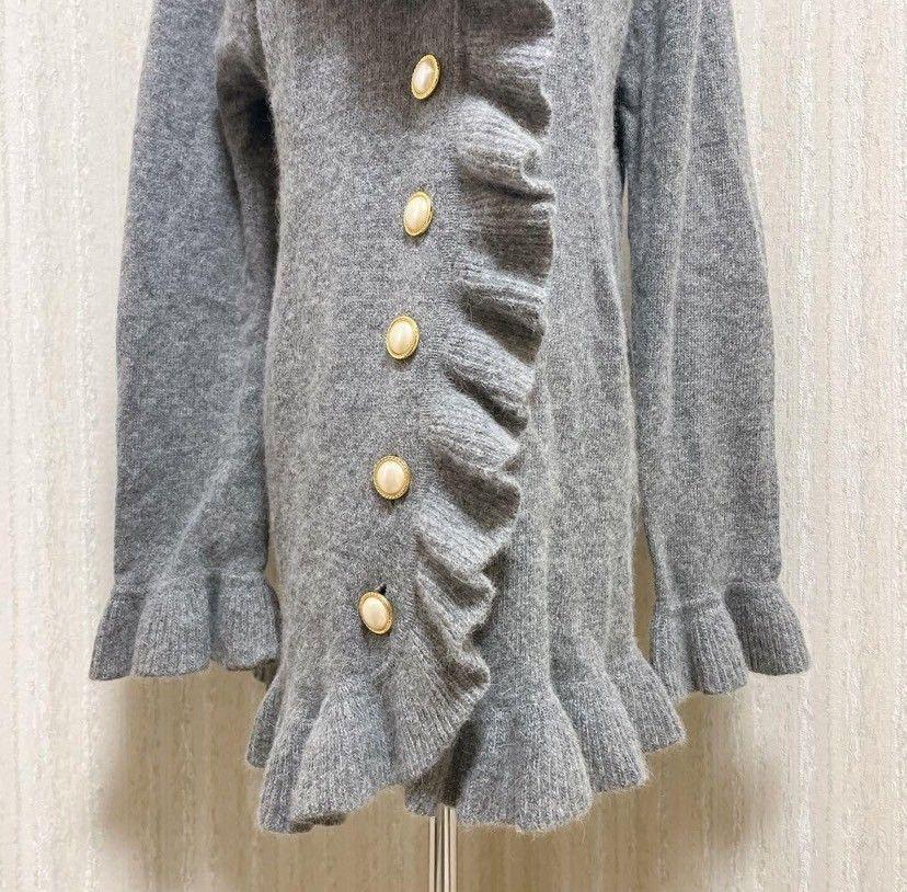 プッシュ ロングニット カーディガン (9) グレー フリル ウール