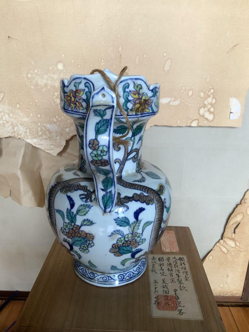 中国美術 闘彩僧帽壺　龍　大清乾隆年製　骨董　アンティーク　手描き