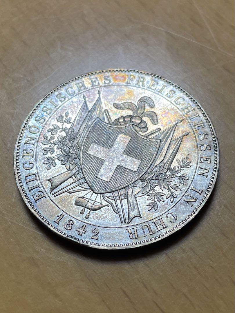 1842年　スイス射撃祭4フランケン銀貨　グラウビュウデン