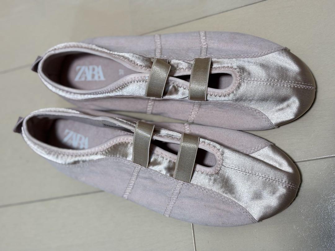 新品未使用　ZARA サテンフラットシューズ　ピンク　24cm 37