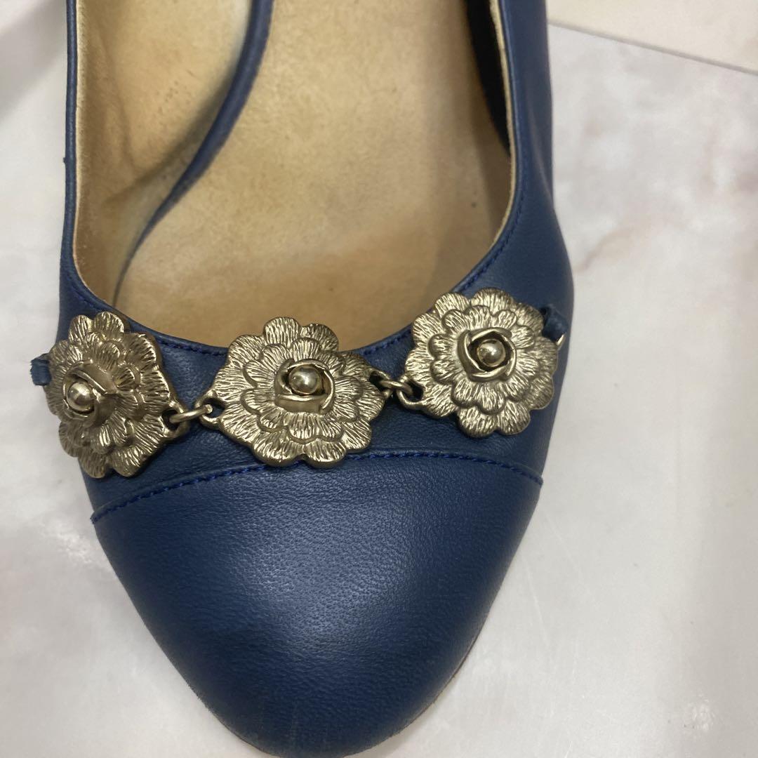 シャネル CHANEL カメリア ココマーク コルク ウェッジサンダル 紺 シャネル CHANEL カメリア ココマーク コルク ウェッジサンダル