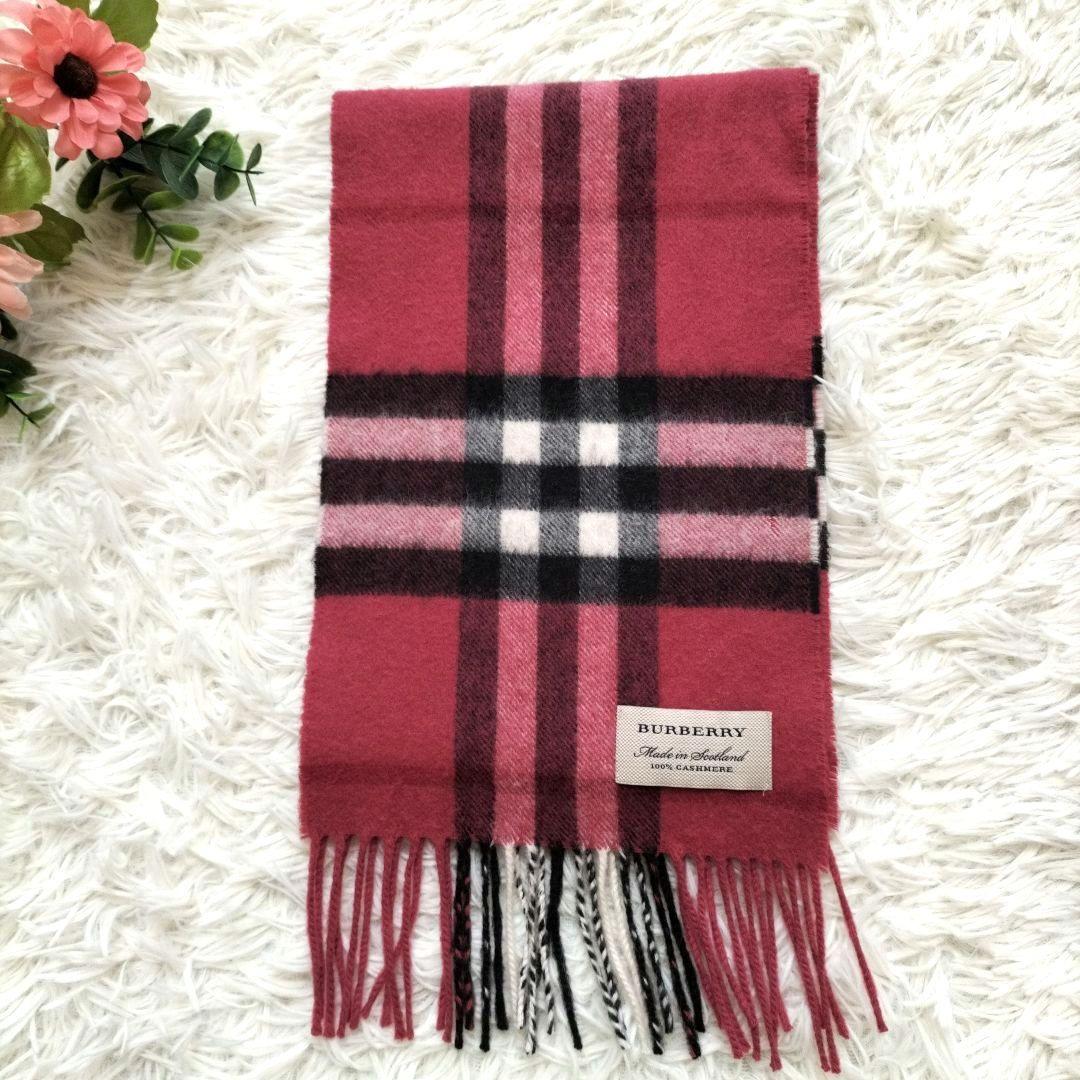 BURBERRY カシミヤ100% マフラー ピンク系 ローズ系 チェック柄
