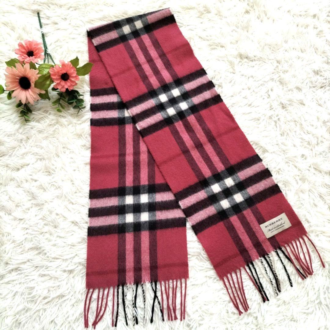 BURBERRY カシミヤ100% マフラー ピンク系 ローズ系 チェック柄