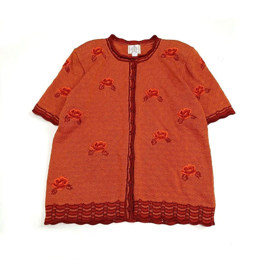 45rpm　花　刺繍　カーディガン　ニット　アルパカ ROYAL ALPACA ロイヤルアルパカ ニット カーディガン M 花柄刺繍
