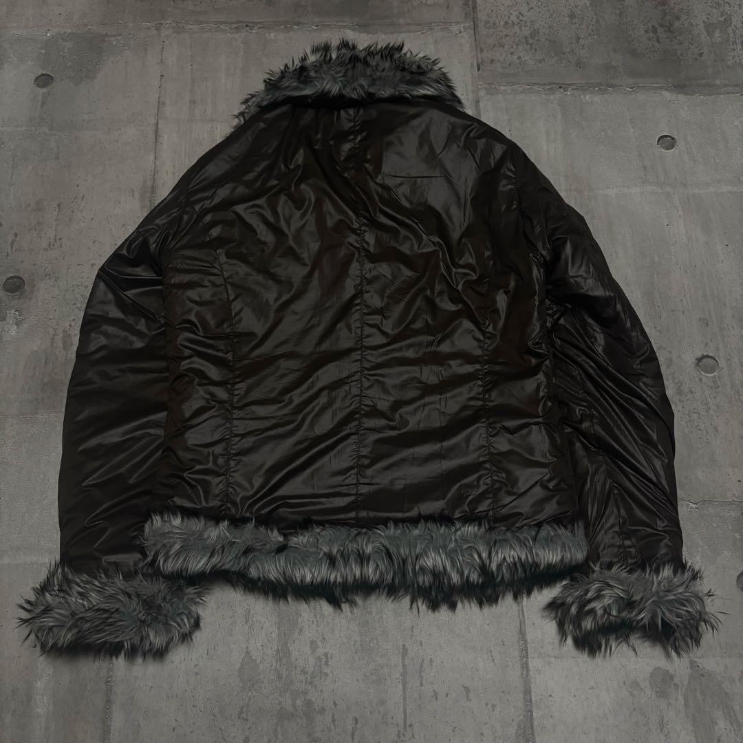 00s HIDEAWAYS fur zip nylon jacket y2k