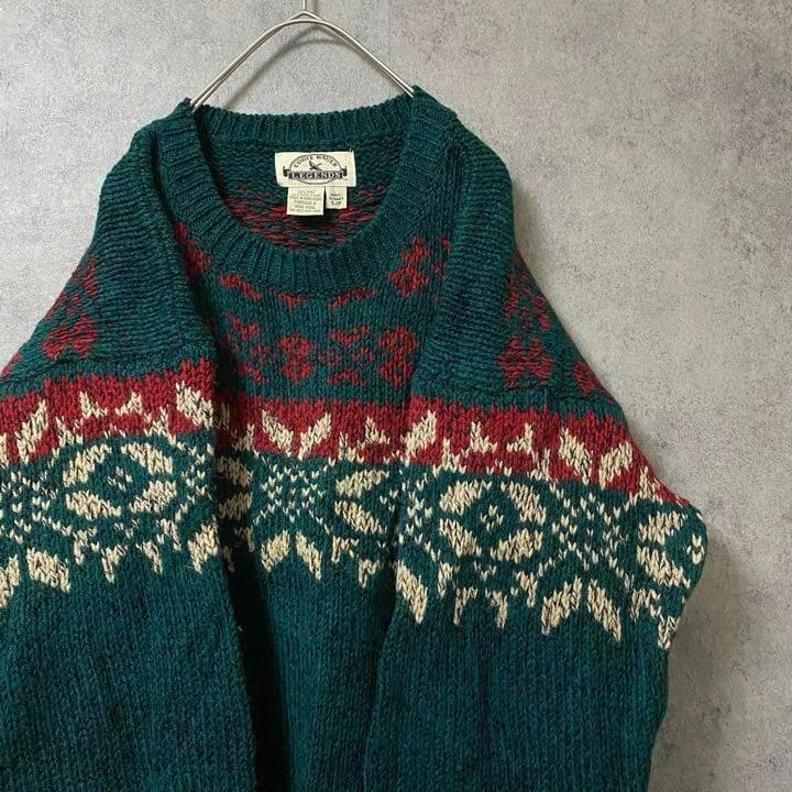 90S vintage 柄ニット　セーター　メンズ　S ウール 古着　F4