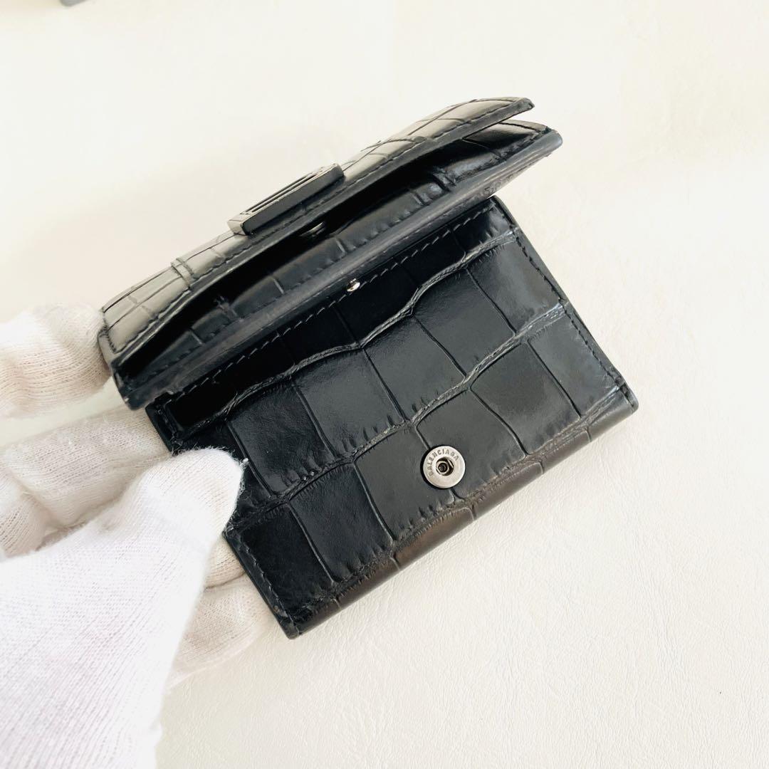 美品　バレンシアガ　クロコ　三つ折り財布　アワーグラス　Bロゴ　付属品