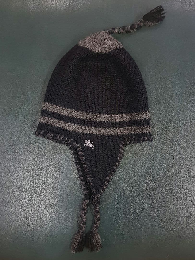 BURBERRYブラックレーベル パイロット キャップ フライト ニット帽 黒 BURBERRYブラックレーベル パイロット キャップ フライト ニット帽 黒