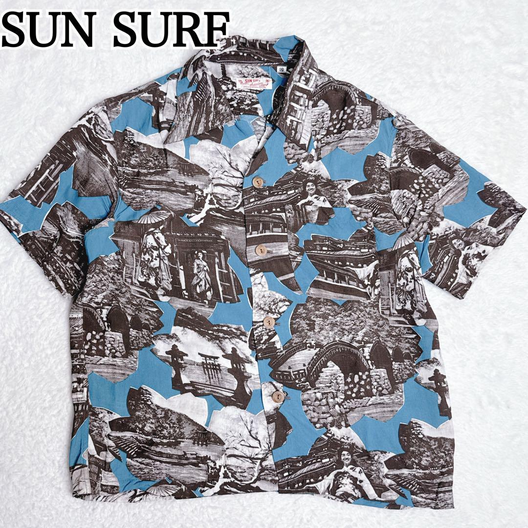 希少✨【SUN SURF】アロハシャツ 総柄 和柄 舞子 ジャパネスク柄 観光地