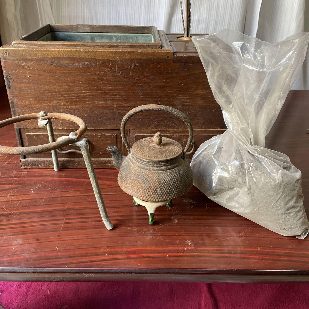 アンティーク骨董品 火鉢 鉄瓶 長火鉢