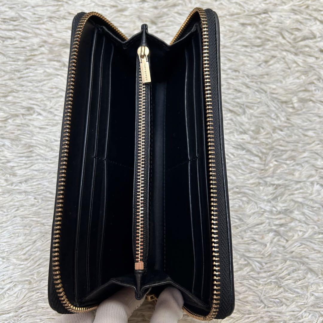 極美品 トリーバーチ 長財布 ラウンドファスナー キルティング ブラック ロゴ