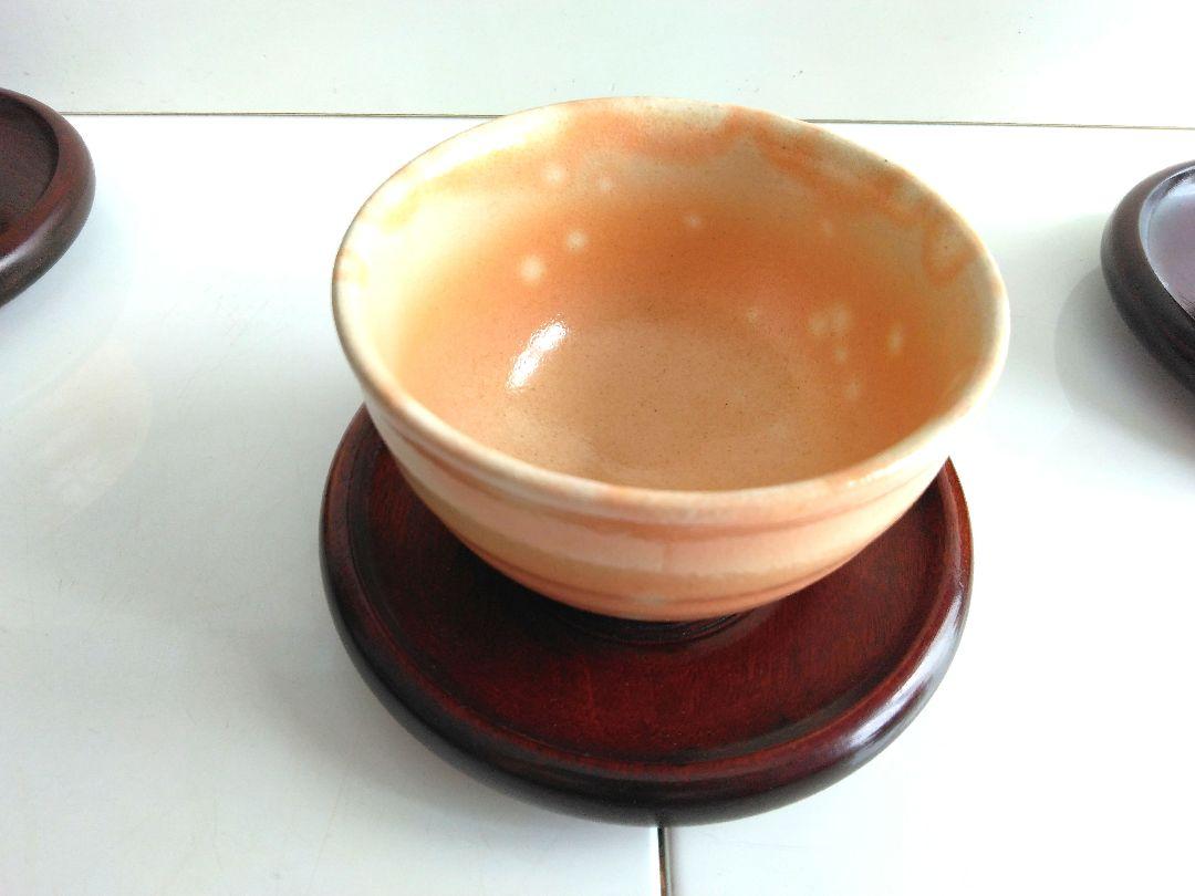萩焼椿秀窯湯吞み5客、茶托5枚、菓子皿（20.5cm）セット
