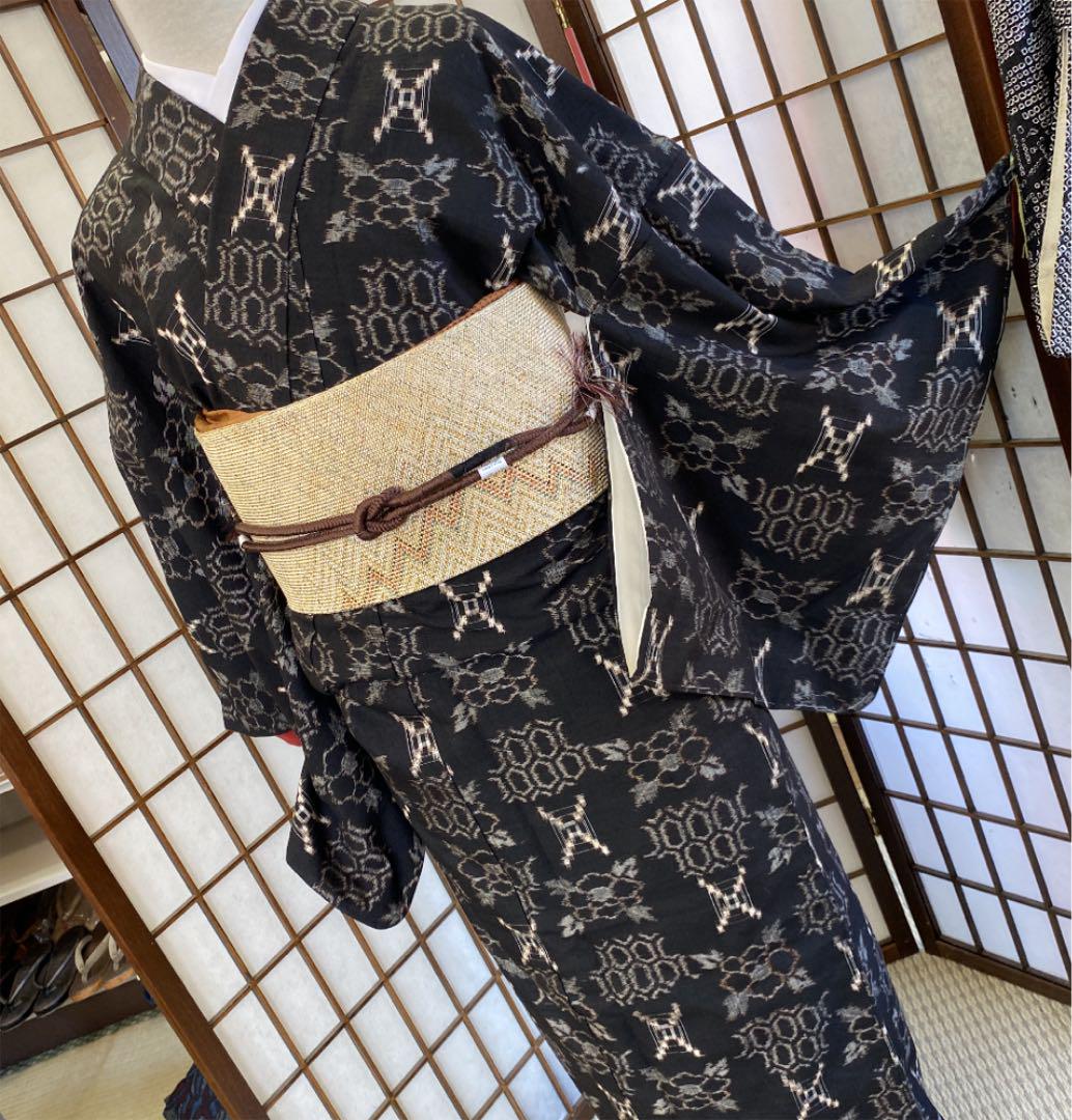 本物保証新品 越後絵絣 黒 真綿紬 FvMHc-m73789436781 新品超特価