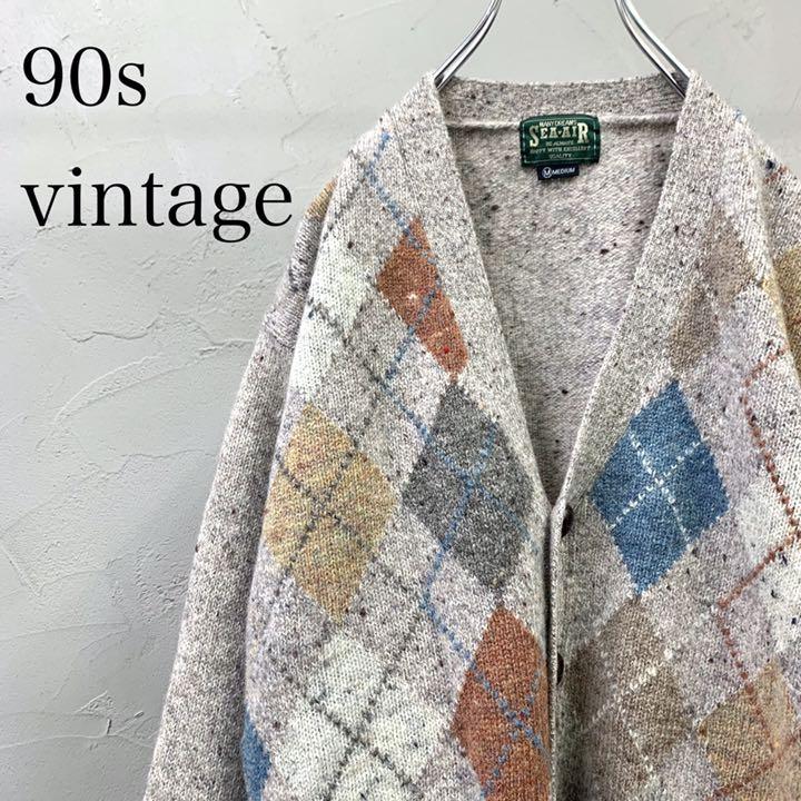 訳あり商品 ユーロ古着 80s~ 激レア イタリア製 カーディガン フェイクレザー切替 - カーディガン