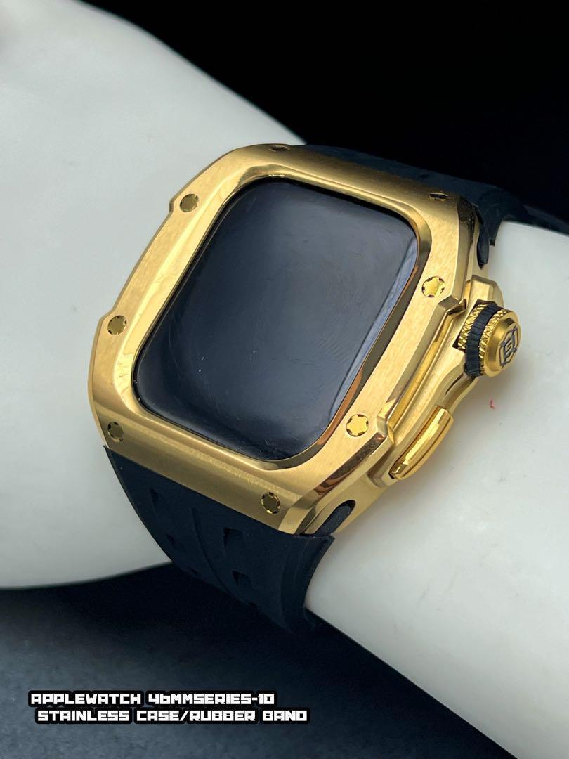 46mm アップルウォッチ Series 10 ステンレス ケース ラバーApple Watchアクセサリー