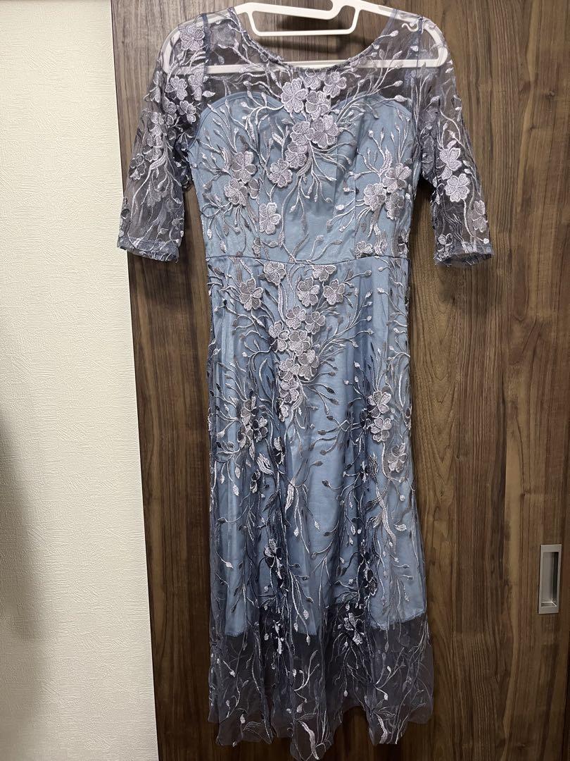 花柄シアーワンピース⭐︎ブルードレス⭐︎上品⭐︎大人可愛い⭐︎美品⭐︎送料無料⭐︎可愛い