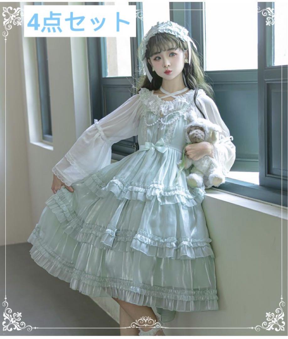 Eieyomi ロリータドレス 甘ロリJSK ヘッドドレス付き ミントグリーン