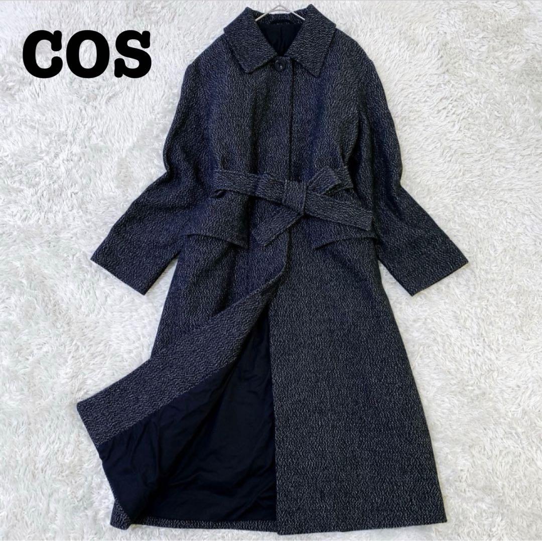 COS ダブルフェイスウールコート ベルト付 比翼ボタン 34 M相当M COS