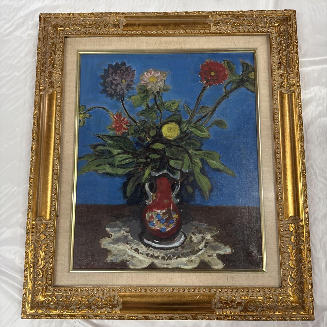 業者買取品！③花瓶の油彩画 金色のフレーム付き - メルカリ