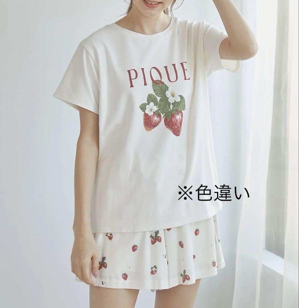 いちごワンポイントTシャツ(カットソー・Tシャツ)｜ルームウェア