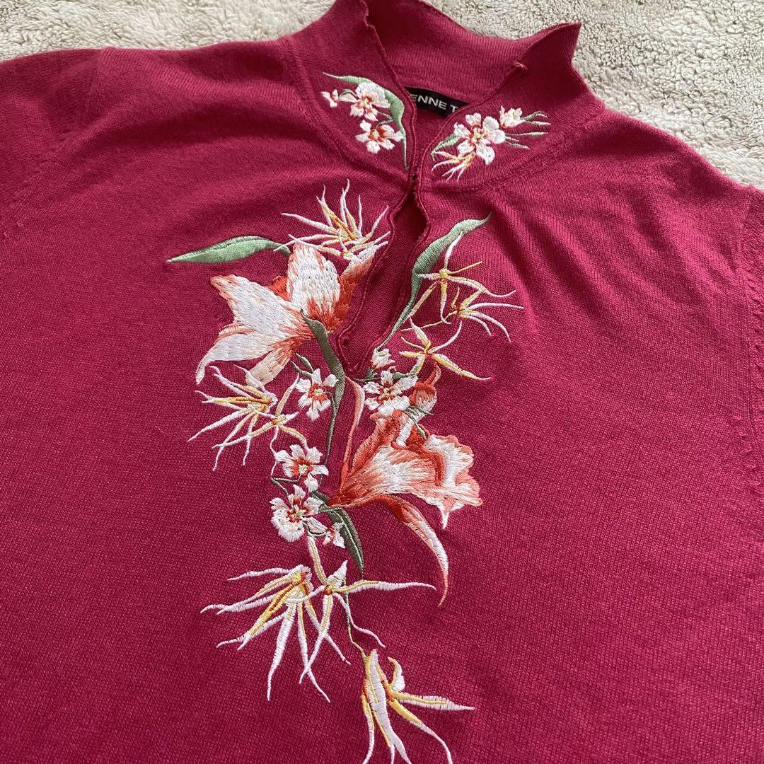 VIVIENNE TAM ヴィヴィアンタム 花刺繍 チャイナトップス 半袖ニット