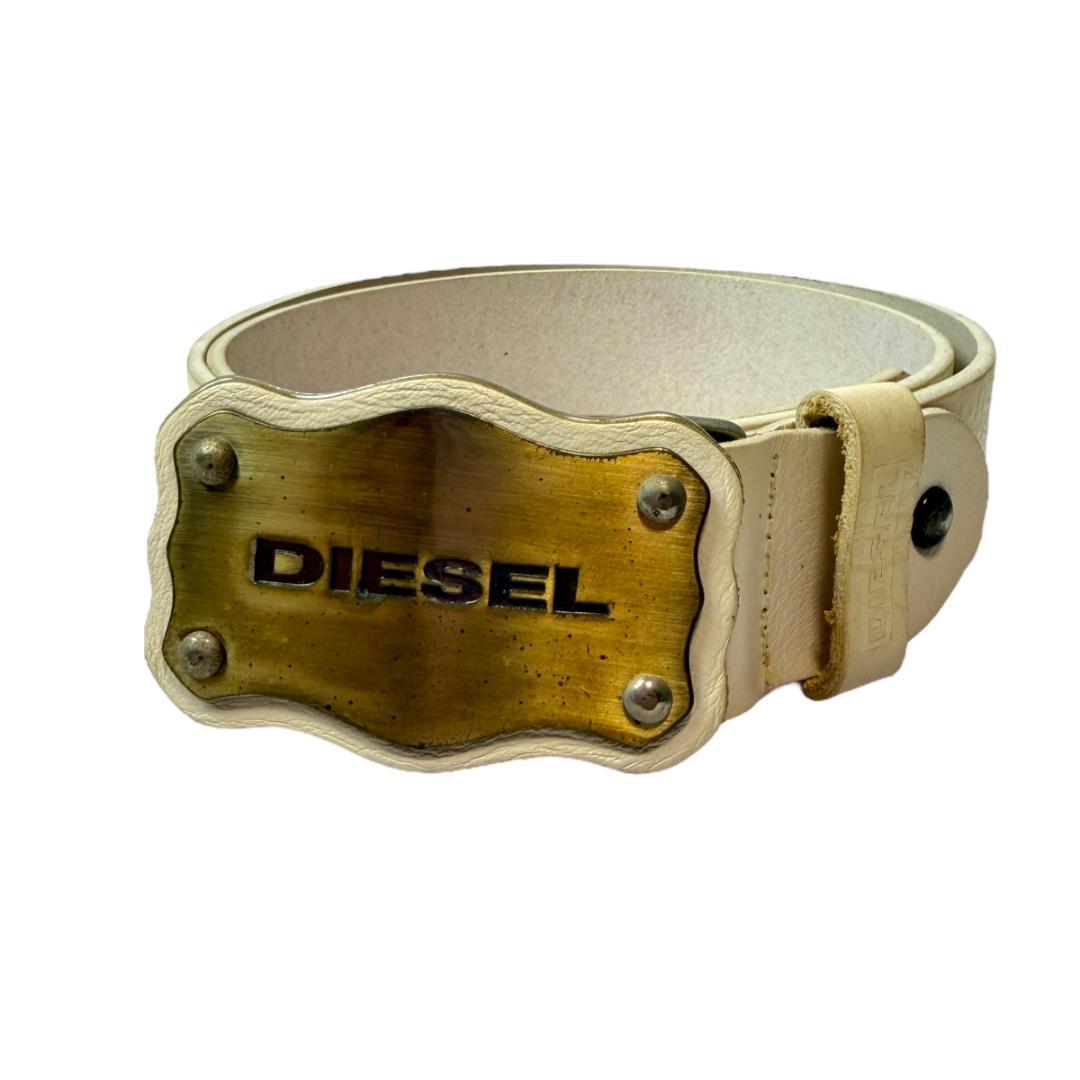 DIESEL 3185 ベルト ホワイト レザー 本革 ロゴバックル