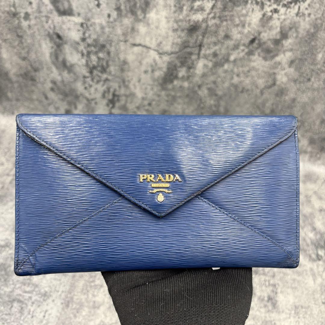 ✨️美品✨️プラダ PRADA レター 長財布 ネイビー 3角ロゴ 人気
