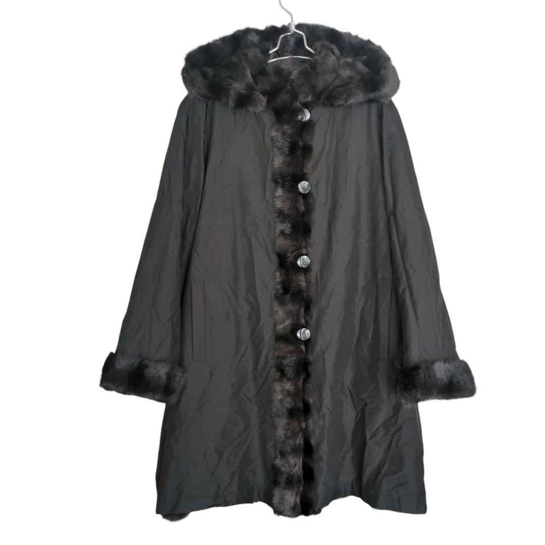 毛皮コート リバーシブル フード シルク ロシアンリス 高級 リアルファー L 毛皮コート リバーシブル フード シルク ロシアンリス 高級 リアルファー L