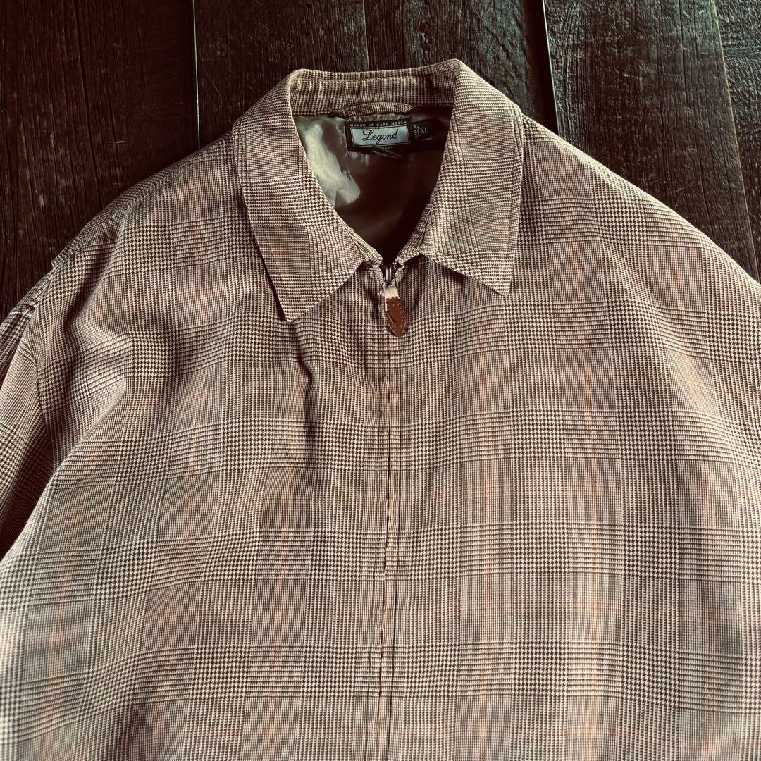 古着　ドリズラージャケット　スイングトップ　ハリントン　ブラウン　チェック　XL