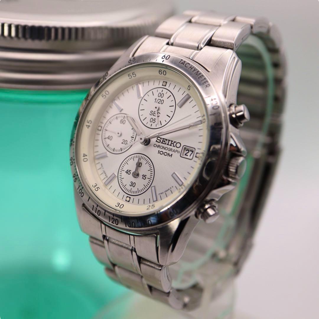 SEIKO クロノグラフ ラウンド デイト シルバー メンズ腕時計 1182