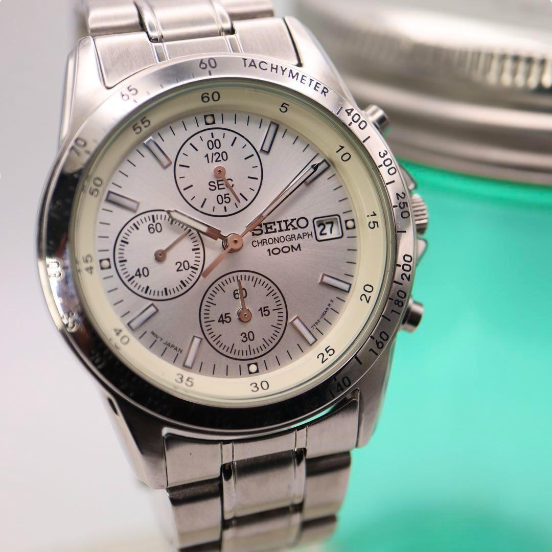 SEIKO クロノグラフ ラウンド デイト シルバー メンズ腕時計 1182