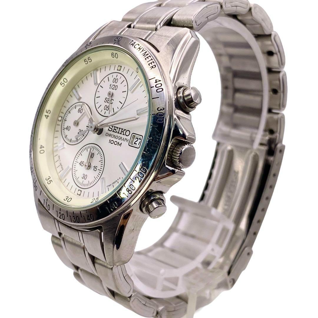 SEIKO クロノグラフ ラウンド デイト シルバー メンズ腕時計 1182