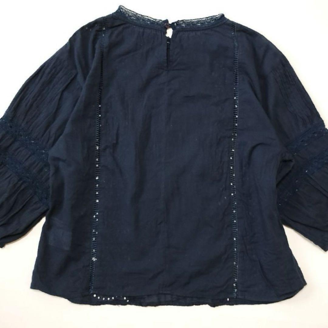 【ご予約】ヴィヴィアンタム ブラウス フリル レース 紺 VIVIENNETAM ブラウス 七分袖 レース ピンタック サイズ38 紺