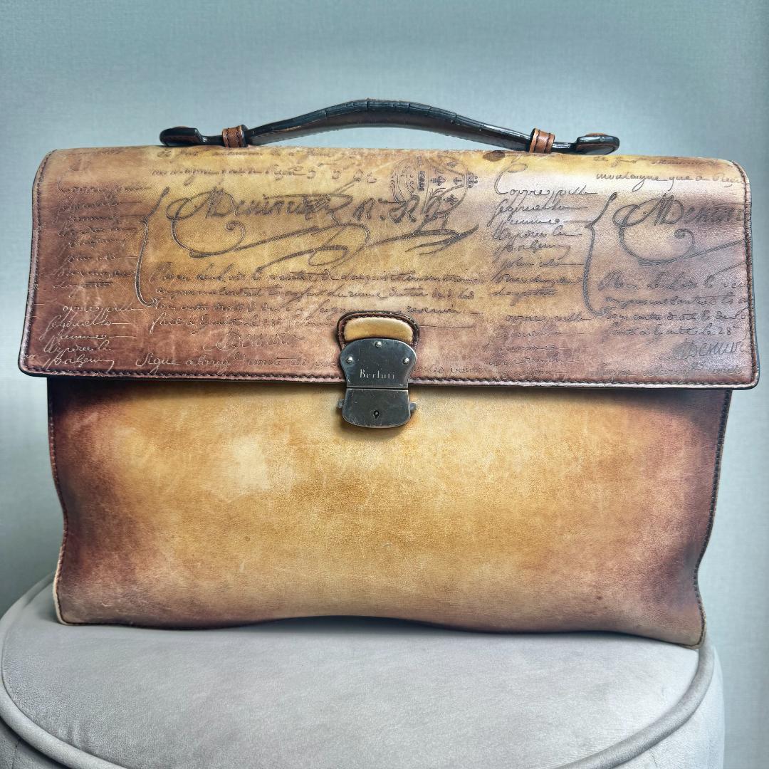 美品✨ベルルッティ カリグラフィ レザー ブリーフケース ブラウン