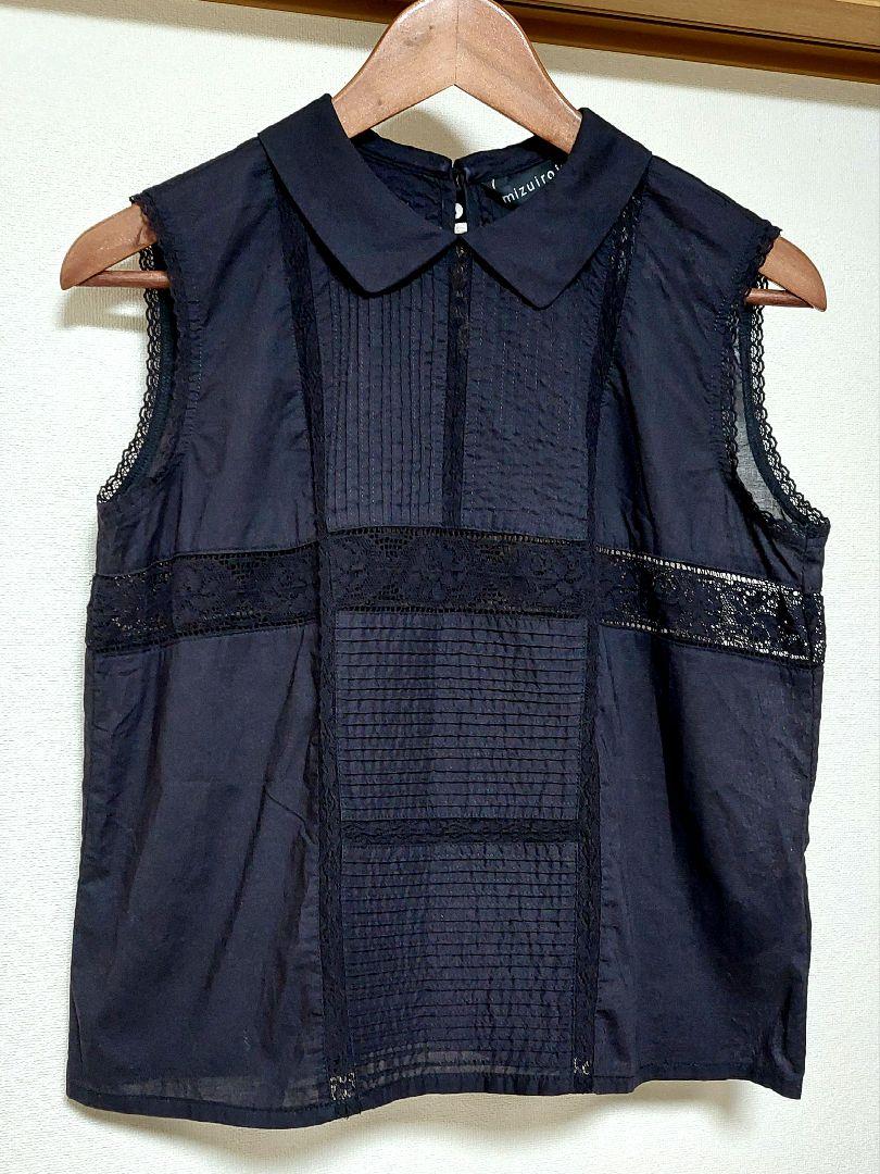 mizuiro ind 襟付きピンタック＆レースノースリーブシャツ　F　美品✨