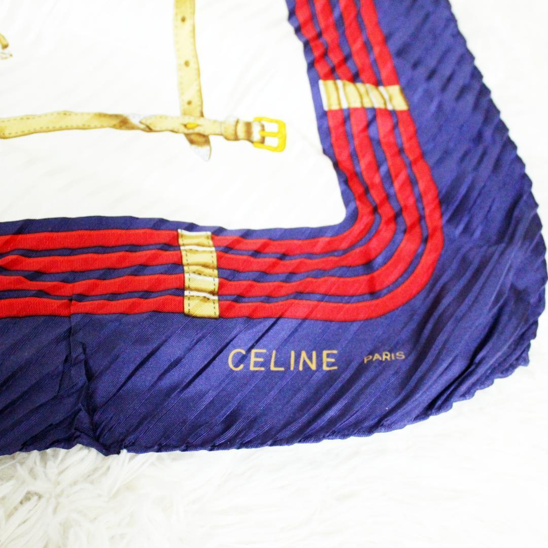 激レア 極美品 CELINE セリーヌ プリーツスカーフ シルク 馬