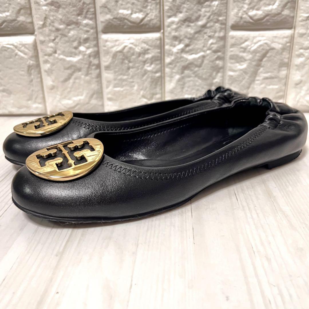 【美品】トリーバーチ　24 クレアバレエ　ゴールドロゴプレート　フラットシューズ