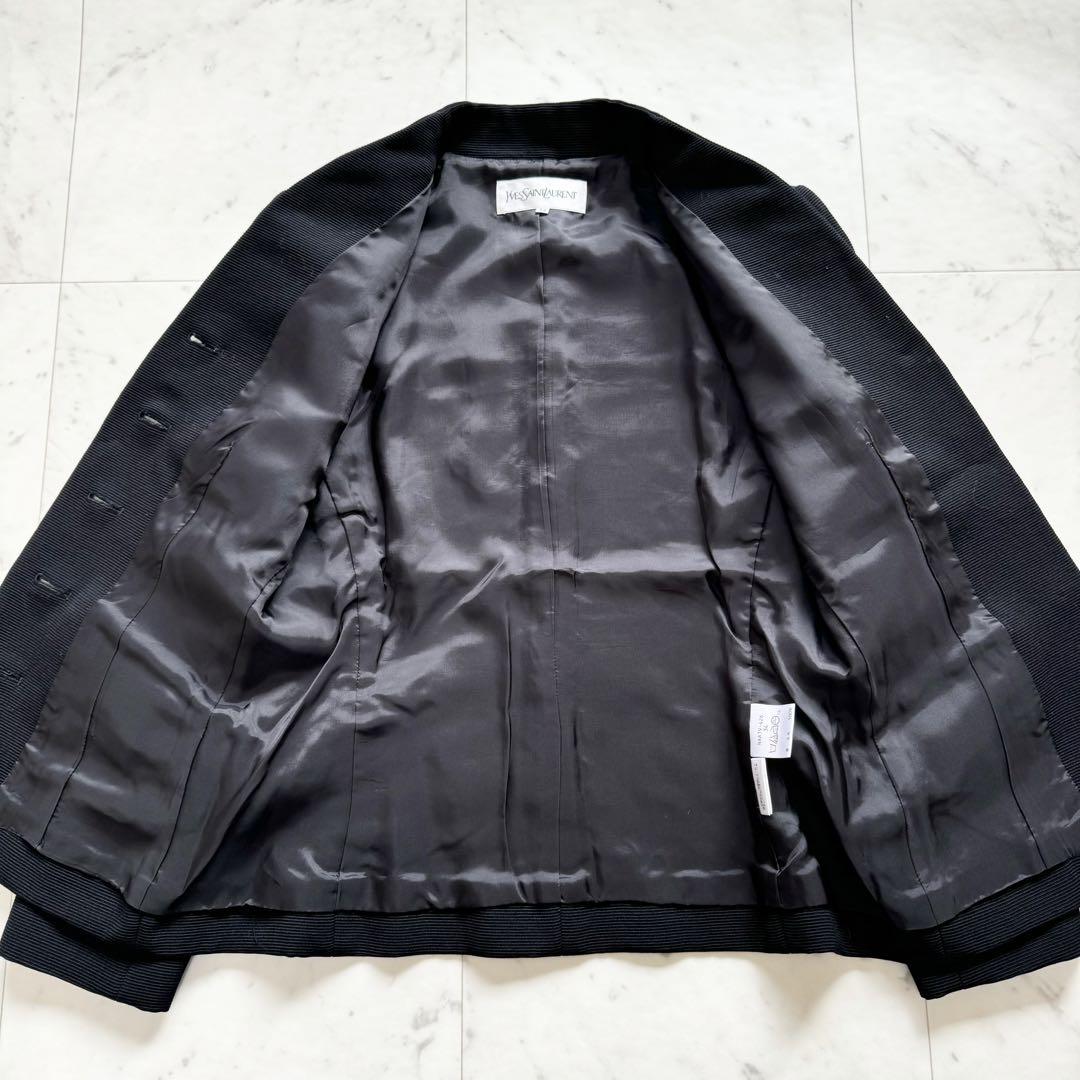サンローラン　ノーカラージャケット　ブラック 美品】YVES SAINT LAURENT イヴサンローラン ノーカラー 黒