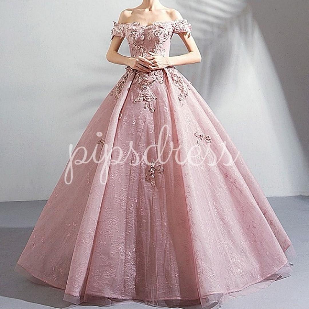 S　ドレス　ピンク プリンセスライン 花 結婚式 前撮り 即日発送可　2次会
