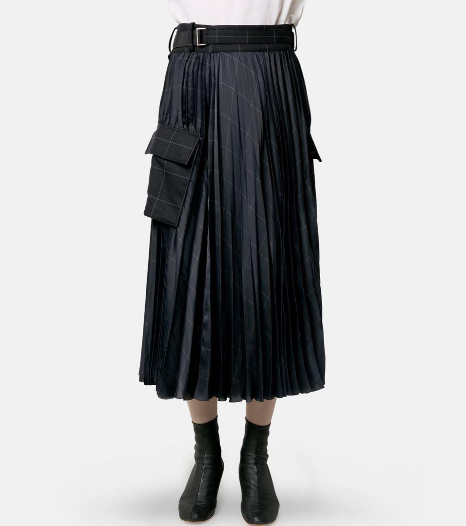 sacai 24AW Windowpane Skirt スカート プリーツ 黒1 sacai 24AW Windowpane Skirt スカート プリーツ 黒1