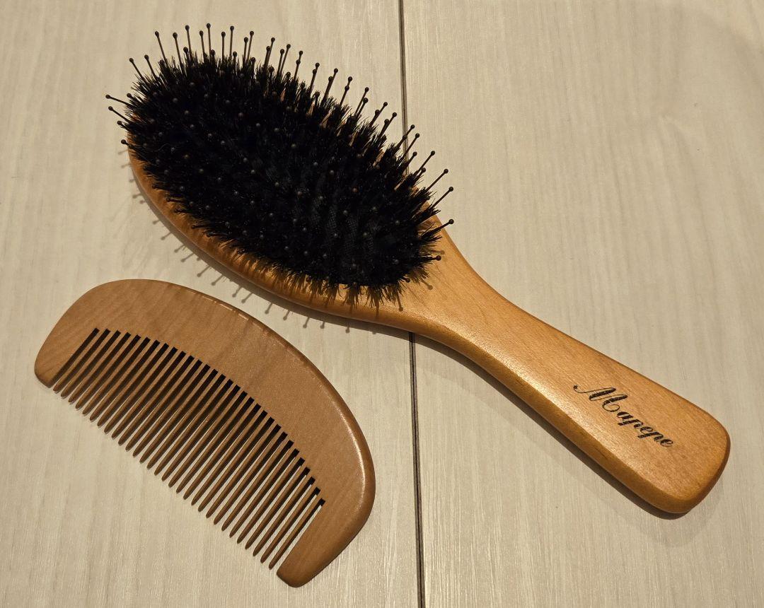 マペペ つやつや天然毛のヘアブラシ 木櫛 セット