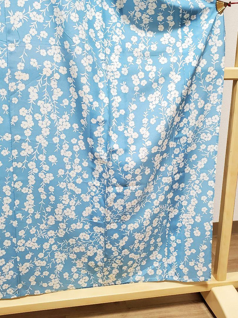 B9 夏物 撫子の花模様 薄青色 正絹 薄物 夏用 絽 紗 小紋 着物 06