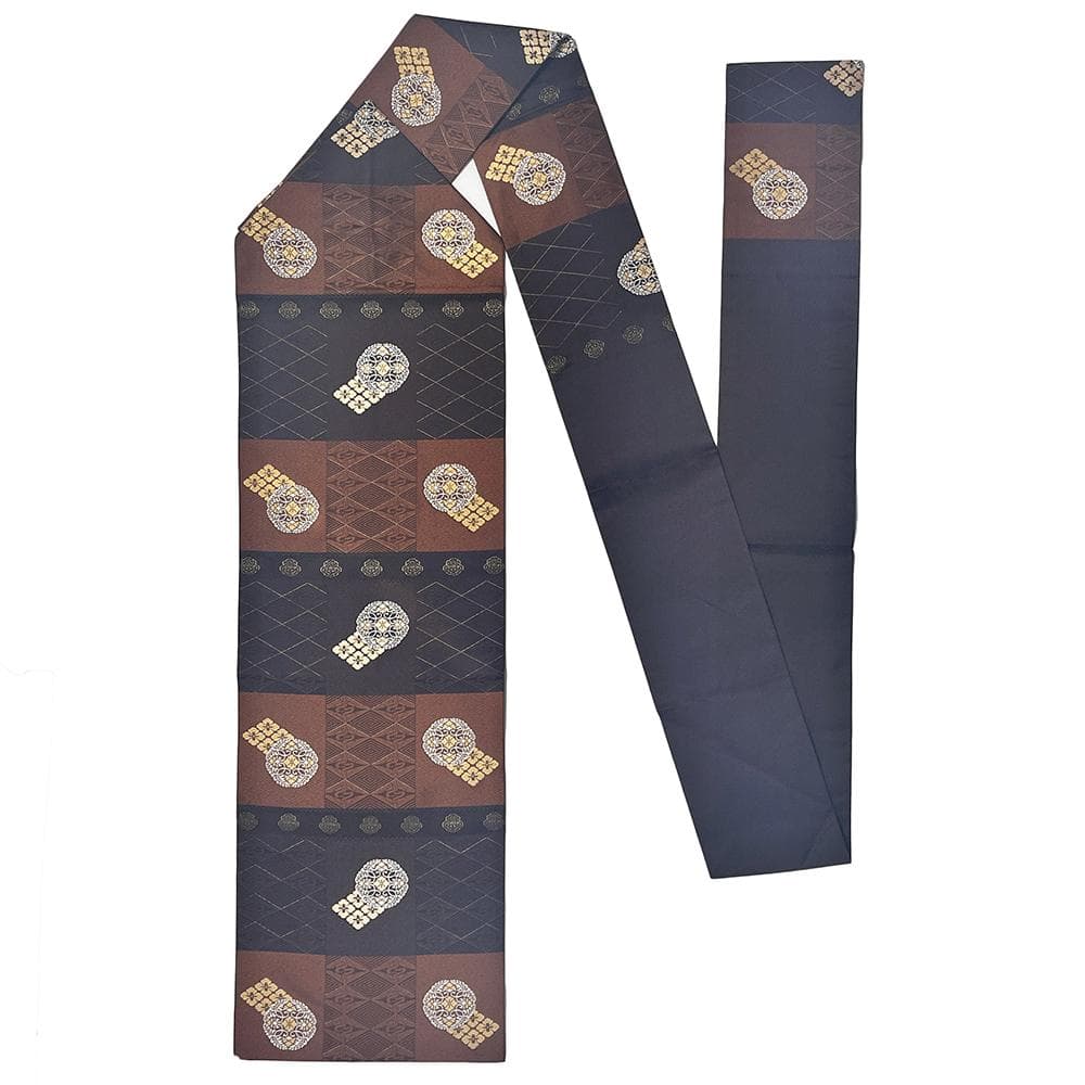 名古屋帯 唐織 正絹 西陣織 新古品 茶 九寸 カジュアル No.ymo0051 名古屋帯 唐織 正絹 西陣織 新古品 茶 九寸 カジュアル No.ymo0051