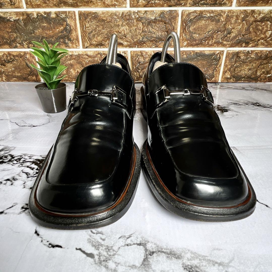 【GUCCI】グッチ(24.5)スクエアビットローファー シルバー レザー GUCCI】グッチ(24.5)スクエアビットローファー シルバー レザー